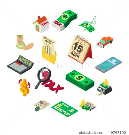 Taxes accounting money icons set, isometric style 40767100