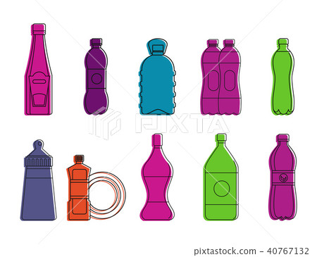 Plastic bottle icon set, color outline style 40767132