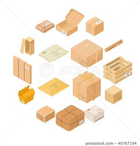 Parcel packaging box icons set, isometric style Parcel packaging box icons set, isometric style 40767194