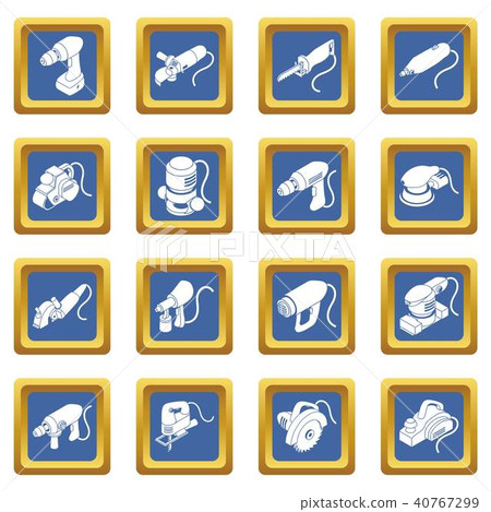 Electric tools icons set blue square vector 40767299