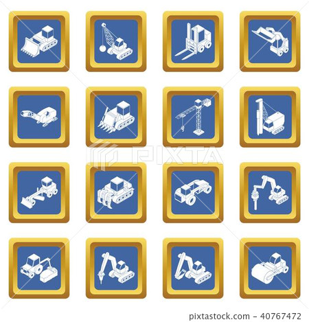 Building materials icons set blue square vector 40767472