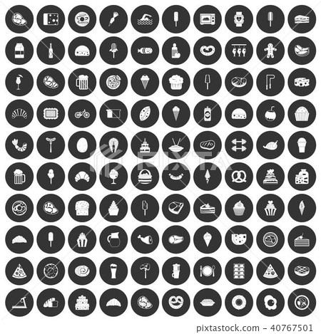100 calories icons set black circle 40767501