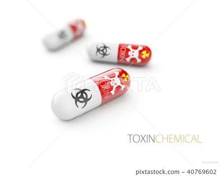 Pills named Toxin with a skull as the brand logo. Pills named Toxin with a skull as the brand logo. 40769602