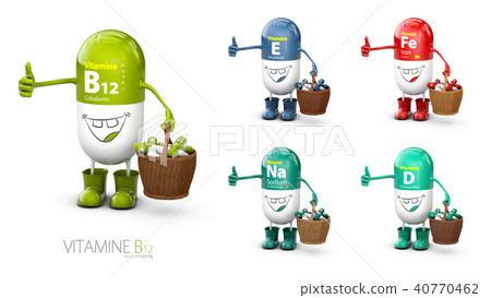 Vitamin B12 shining pill cartoon capsule Vitamin B12 shining pill cartoon capsule 40770462