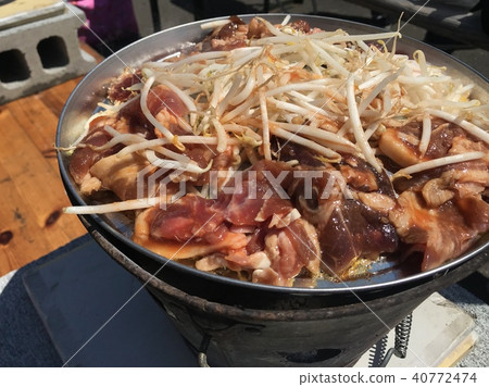 Seasoned Genghis Khan barbecue grilled outdoors in Hokkaido 40772474