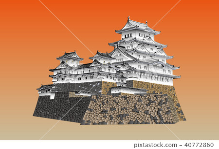Japan Castle extant Tenmon Himeji Castle sunset back Japan Castle extant Tenmon Himeji Castle sunset back 40772860