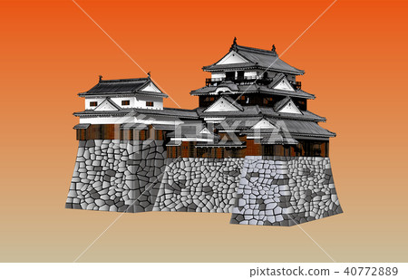 Japan Castle extant Tenshu Matsuyama Castle sunset back 40772889