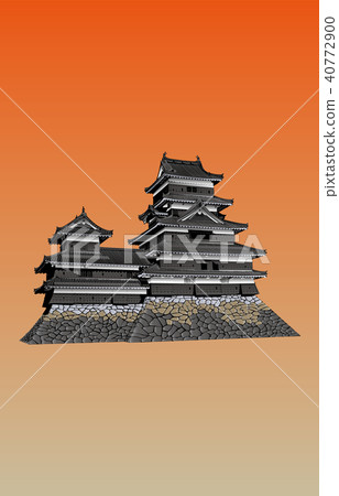 日本城堡現存的天神松本城堡日落回來 插圖素材 圖庫