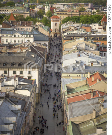 Aerial view of St Florian street in Krakow, Poland 40773456