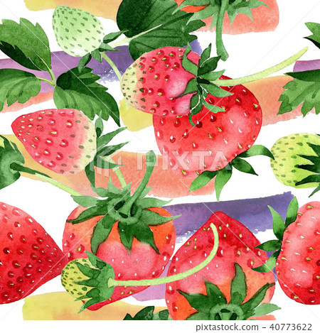 Red strawberries wild fruit. Seamless background pattern. Fabric wallpaper print texture. 40773622