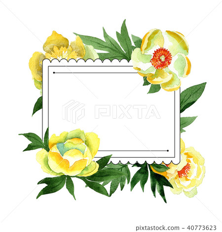 Yellow Peony. Floral botanical flower. Frame border ornament square. 40773623