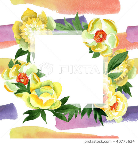 Yellow Peony. Floral botanical flower. Frame border ornament square. 40773624