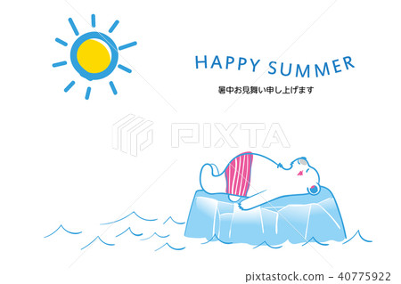 Summer greeting card design (horizontal simple) | Illustration of a cute polar bear lying on the ice floe | Summer image Summer greeting card design (horizontal simple) | Illustration of a cute polar bear lying on the ice floe | Summer image 40775922