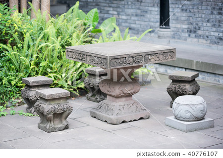 Stone table and sits in a chinese taoist temple Stone table and sits in a chinese taoist temple 40776107