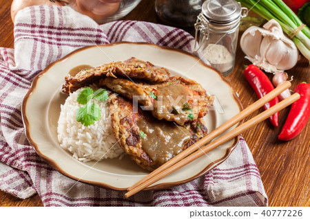 Close-up of piece egg foo young Close-up of piece egg foo young 40777226