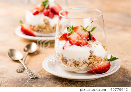 Healthy breakfast with granola and berries Healthy breakfast with granola and berries 40779642