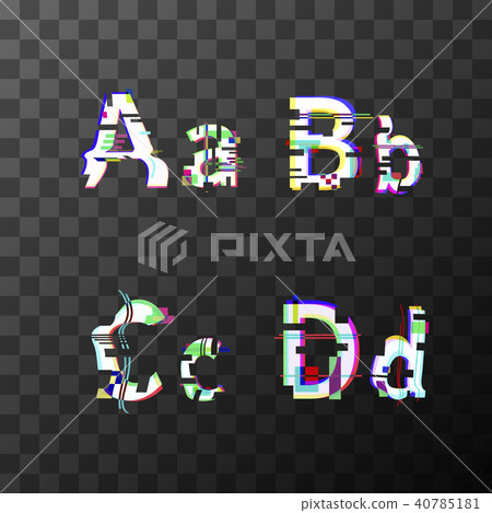 Glitch distortion font. Latin A, B, C, D letters 40785181