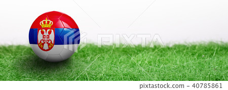 Panoramic Green grass and flagged soccer ball Panoramic Green grass and flagged soccer ball 40785861