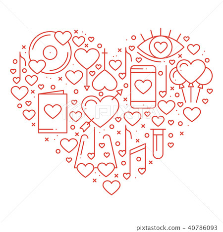 Heart with love symbols in line style. Love couple relationship dating wedding romantic amour 40786093