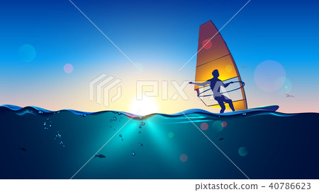 Windsurfing on sea landscape. Windsurfer on Board Windsurfing on sea landscape. Windsurfer on Board 40786623