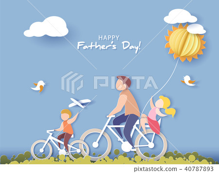 Happy fathers day card. Paper cut style. 40787893