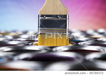 Colorful paint cans with paintbrush 40788372