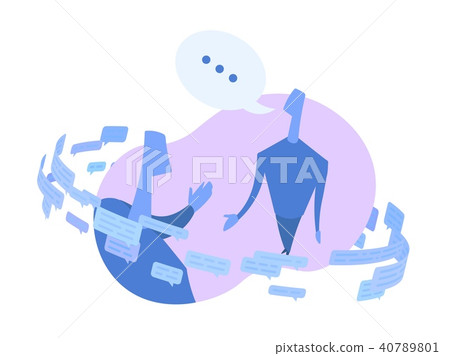 Two men talking in the ring of text messages and speech bubbles. Social media surroundings. Concept 40789801