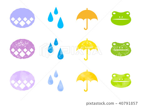 雨季圖標郵票＆水彩 40791857