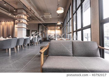 interior of coffee shop with wooden furniture 40792017