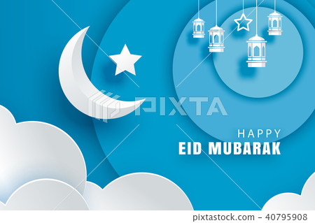 Happy Eid Mubarak greeting card with crescent moon Happy Eid Mubarak greeting card with crescent moon 40795908