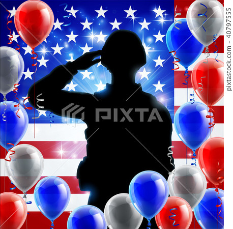 Saluting Soldier American Flag Balloon Graphic 40797555
