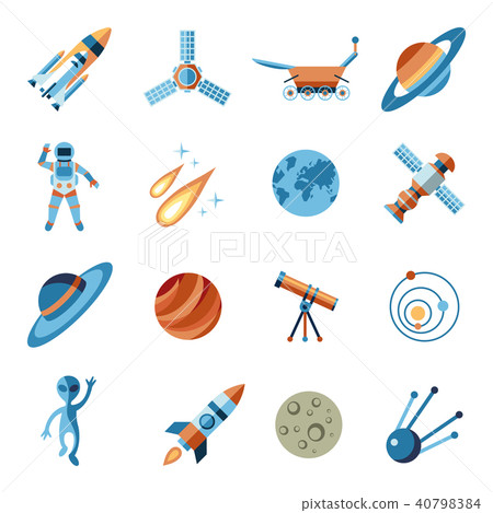 Digital vector line icons set space and rockets 40798384