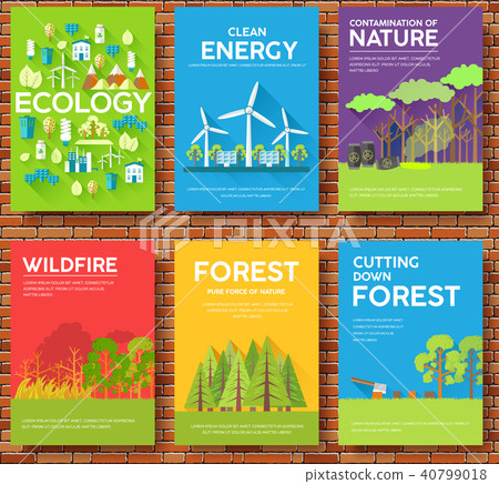 Ecology information cards set. Ecological template Ecology information cards set. Ecological template 40799018