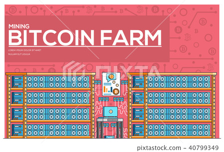 Bitcoin farm thin line vector illustration concept Bitcoin farm thin line vector illustration concept 40799349