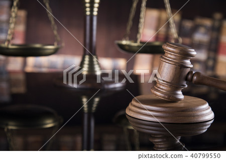 Judges wooden gavel, on mirror reflection  40799550