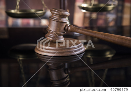 Law theme, mallet of judge, wooden gavel, mirror  40799579