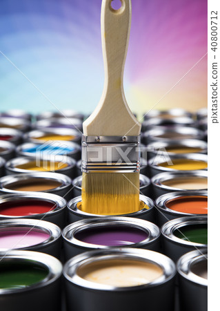 Open paint cans with a brush, Rainbow colors Open paint cans with a brush, Rainbow colors 40800712