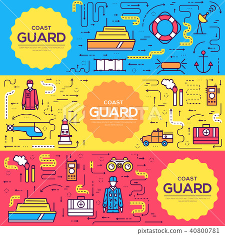coast guard vector brochure cards thin line set. coast guard vector brochure cards thin line set. 40800781