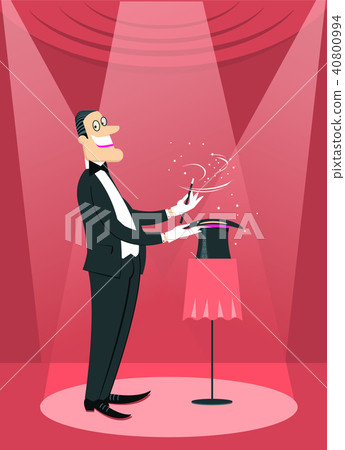 Magician man doing a trick with Magic wand 40800994