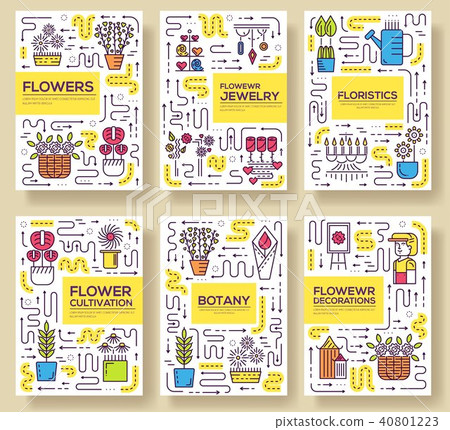 Thin line woman decorator standing brochure cards 40801223