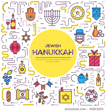 Happy hanukkah day thin line illustration  40801603