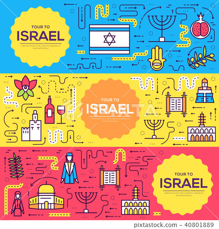Israel  vector brochure cards thin line set Israel  vector brochure cards thin line set 40801889