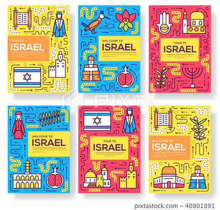 Israel vector brochure cards thin line set. Israel vector brochure cards thin line set. 40801891