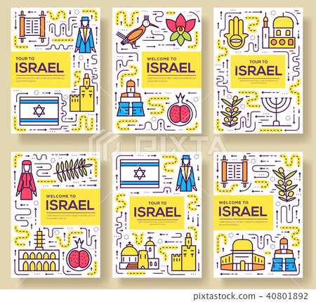 Israel vector brochure cards thin line set. Israel vector brochure cards thin line set. 40801892