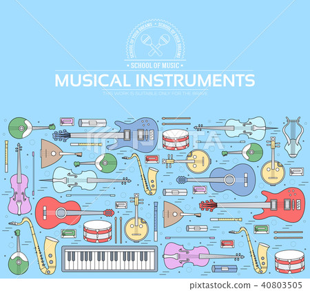 Music instruments on modern wall concept. Icons Music instruments on modern wall concept. Icons 40803505