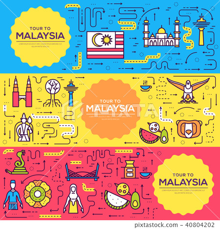 Country Malaysia travel vector brochure cards line Country Malaysia travel vector brochure cards line 40804202