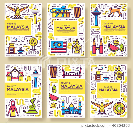 Country Malaysia travel vector brochure cards line Country Malaysia travel vector brochure cards line 40804203