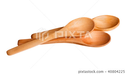 Three small wooden spoons isolated on white. Stacked photo. 40804225