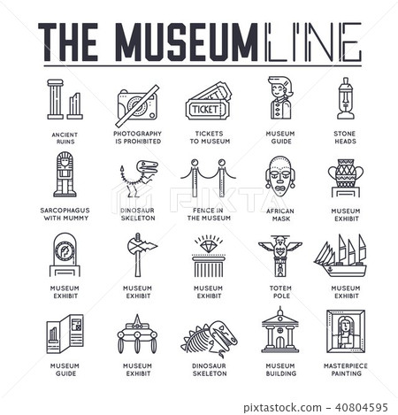 Thin line woman standing near different sculptures 40804595