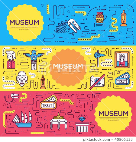 Thin line different sculptures brochure card set. 40805133